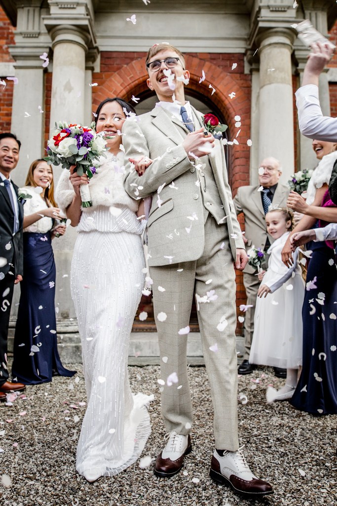 Wedding confetti photography at Bromley registry office vici centre Bromley